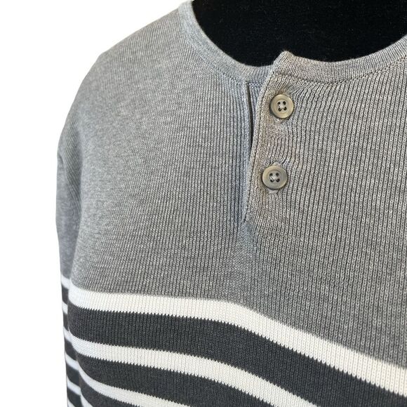 Vince Gray Cotton Sweater Size Medium Nautical Preppy Stripes Ribbed Lightweight - Picture 3 of 8